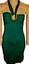 Sexy Dress Black Halter Rhinestones Gold Bling Bodycon Club Mini Size Small