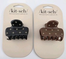 2 x Kitsch Recycled Plastic Rhinestone Puffy Claw Clips Hair Clip Camel  Black