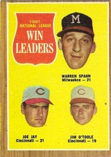 1962 TOPPS - #58 N.L. WIN LEADERS (HOF SPAHN)!! GREAT CARD!!