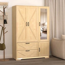 3 Doors  Armoire Wardrobe Cabinet Closet with Mirrors and Hanging Rod