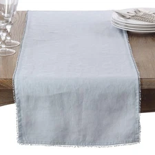 Pomponin Collection 100% Linen Table Runner with Pompom Edges 16" x 72" Lilac