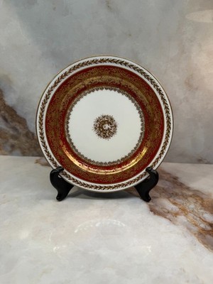 Set of 2 Limoges France Red Gold Saucer 6.5'' Gilt Encrusted Porcelain