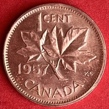 1957 CANADA 1 CENT COIN ~Queen Elizabeth II Canadian MAPLE LEAF~VERY NICE ONE c