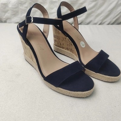 New Look Damen-Sandale blau Suade & Kork Keilabsatz 7 (neu mit Karton)