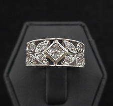 925 Sterling Filigree Band Ring 5.5 Floral Openwork Glass Stone Accents Milgrain