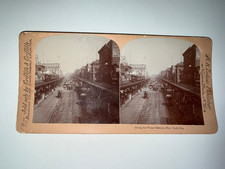 Stereoview The Bowery New York City 1895 Griffith Elevated Railway Antique