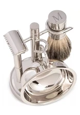Bey-Berk Men's Chrome Monogrammed Safety Razor & Brush Set