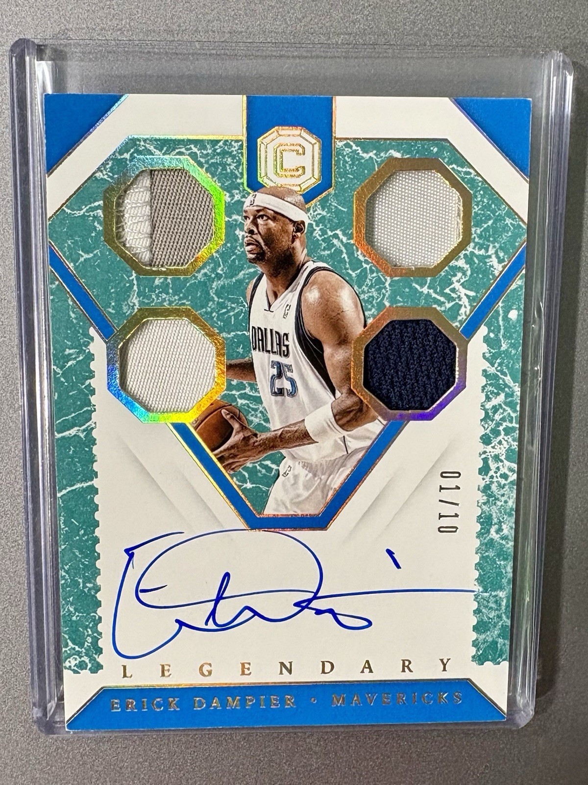 2018-19 Panini Cornerstones Legendary Patch Autographs Erick Dampier Auto 01/10