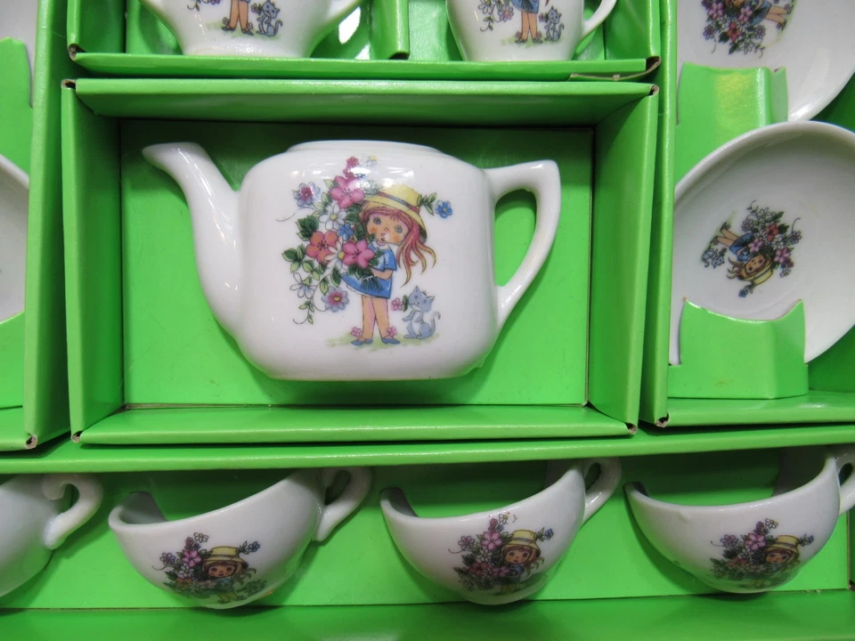 Juego de té vintage Chilton Toys niñas pequeñas, flores y gatos servicio para 4 T77JJ Foto 4 de 4