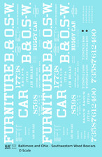 K4 O Scale Decals Baltimore and Ohio-Southwest Early Wood Boxcar White