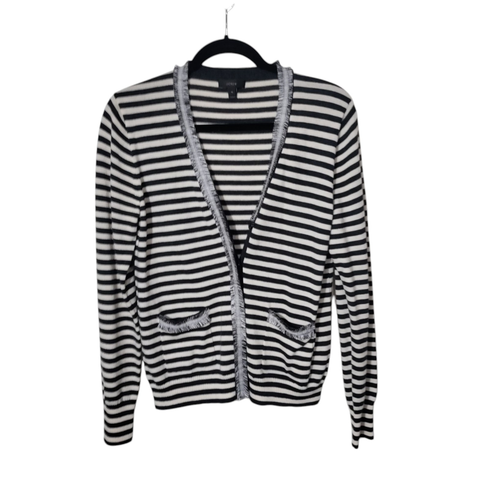 J Crew Stripe Harlow Cardigan Sweater 100 Merino Wool Size M