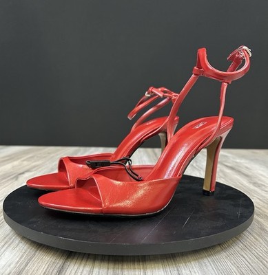 ZARA Red Patent Heeled Sandals Womens Size 7.5 Trendy Minimalist NEW