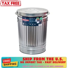 31 Gal. Galvanized Steel Round Metal Household Trash Can with Lid
