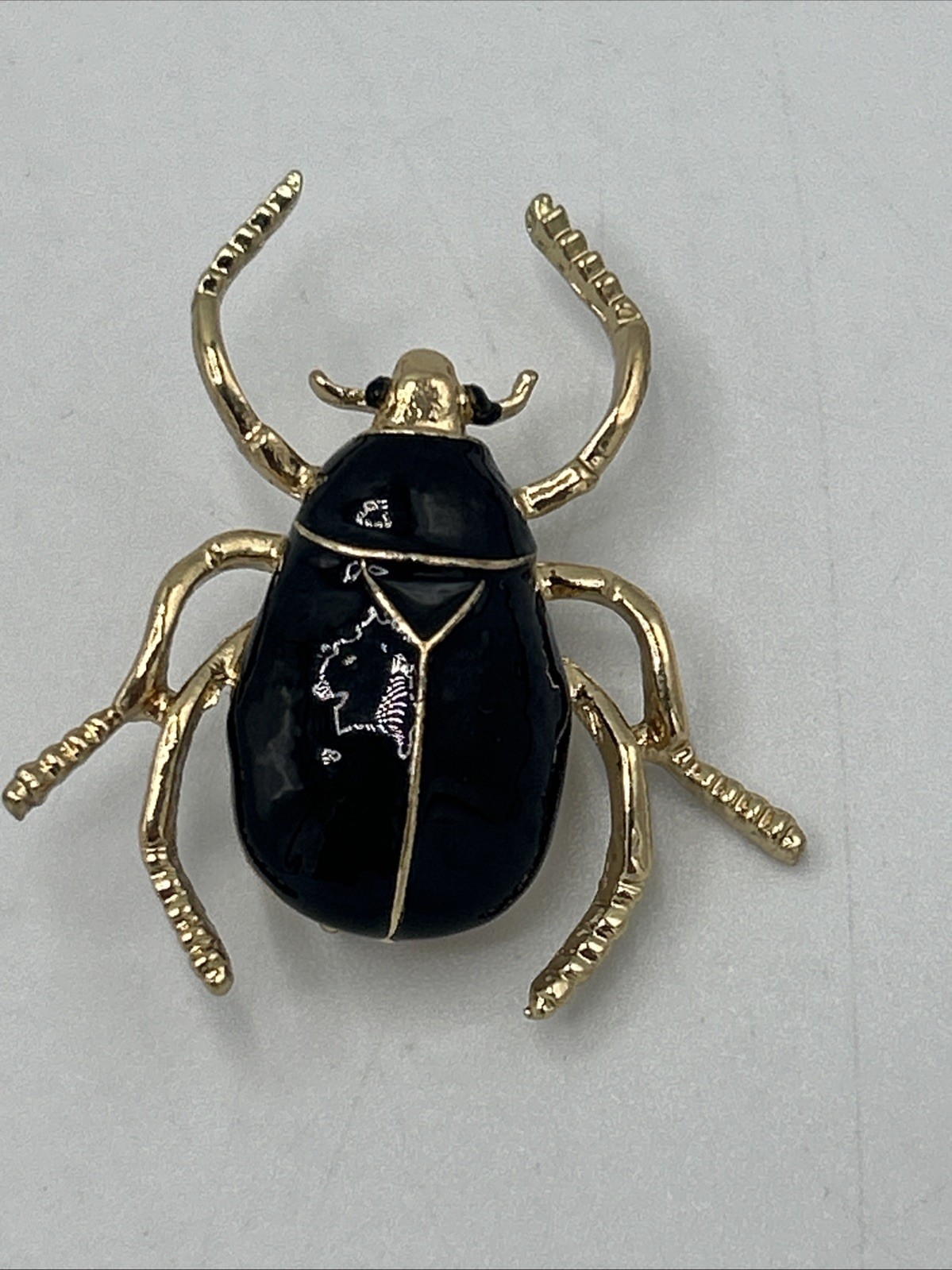 Vtg Beetle Black Enamel Gold Tone Beetle Insect Bug Brooch Pin 1.5"
