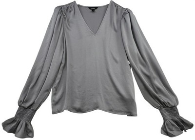 Express Womens Satin Business Blouse Smocked Cuff Long Sleeve Size M Lavender