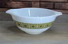 VINTAGE PYREX VERDE SQUARE FLOWERS #442 MIXING NESTING CINDERELLA BOWL 1.5 QT.