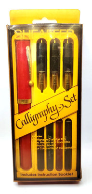 Neu Vintage Sheaffer Kalligrafie Set Rotstift + 3 Federn, Booklet & Tintenpat...