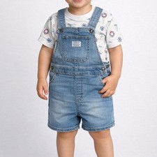 2024 Levi's Kids 2 Piece Set White Nautical Print T-Shirt Denim Overalls 6/7