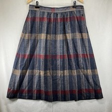 Vintage Women's Plaid Skirt 17 Muted Colorful Natural Neutral Wool Blend 33x30