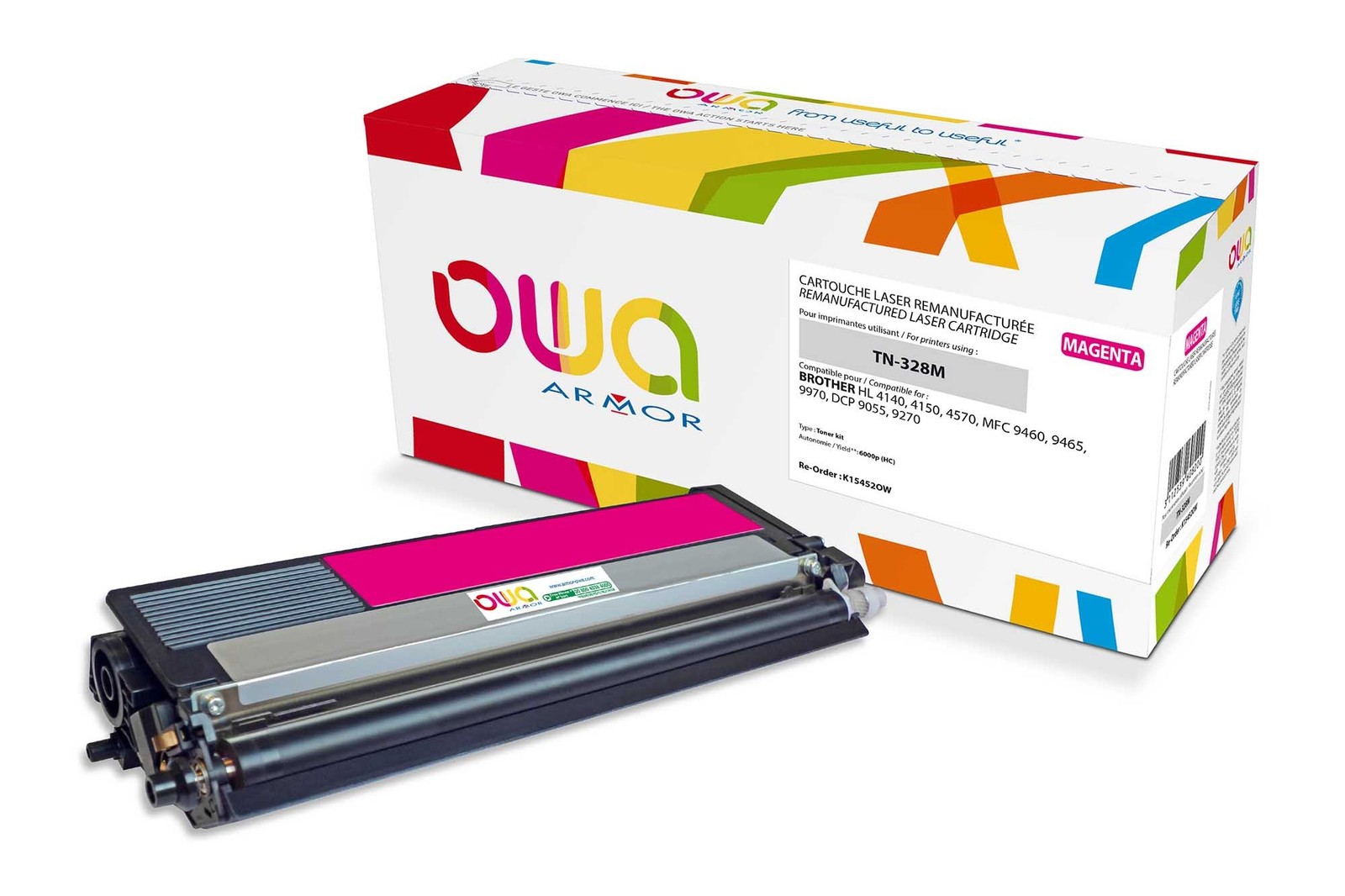 Toner laser magenta remanufacturé compatible TN328M Armor OWA K15452OW capacité 6000 pages