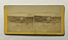 1890's Stereoview Card RR Railroad Train at Depot Weirs Lake Winnipiscogee  NH