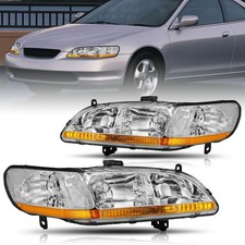 Headlight Assembly Halogen Headlamp Chrome Amber For Honda Accord 1998-2002