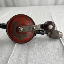 Antique Miller Falls Hand Drill Egg Beater Style Wood Red Handle & Wheel No. 77