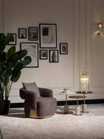 Komplette Wohnzimmer Sessel Beistelltische 4Tlg Stoff Braun Holz Modern
