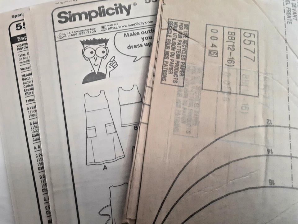 Simplicity 5577 Dress Top Pants Shorts Sewing Pattern Girls 12 14 16 UC Dummies - Image 4 of 4