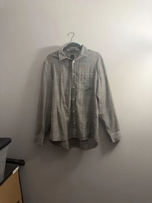 H&M Button Up Plaid Shirt Men’s Large Neutral Plaid Pattern - Image 1 of 4