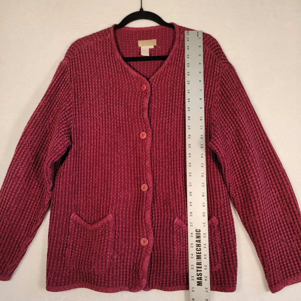 Cardigã Vintage The Territory Ahead Mescla de Linho em Framboesa, Tamanho G - Imagem 3 de 4