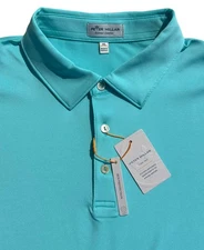 Peter Millar Men's Aquamarine Crown Sport Performance Jersey Golf Polo Shirt XL 