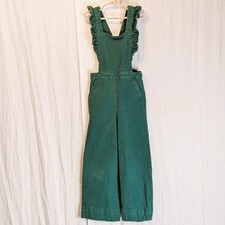 Hanna Andersson Hunter Green Ruffle Corduroy Overalls Wide Leg Size 8