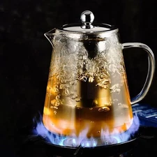 small Glass Teapot with Removable Infuser, Stovetop Safe Tea Kettle, Blooming an