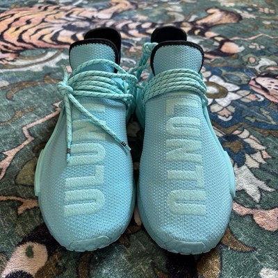1017 PHARRELL WILLIAMS NMD Pharrell Williams Adidas NMD Human Race Clear Aqua Sneakers Mesh