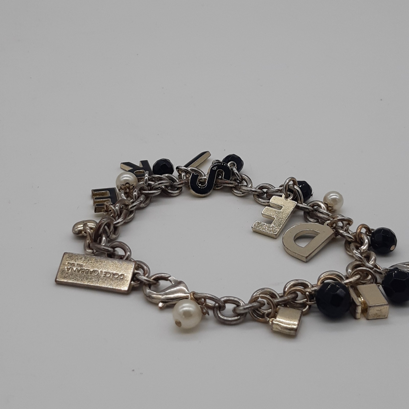 Dolce & Gabbana The One Charm Bracelet Silver Tone Black Beads Pearl D&G Auth image 2