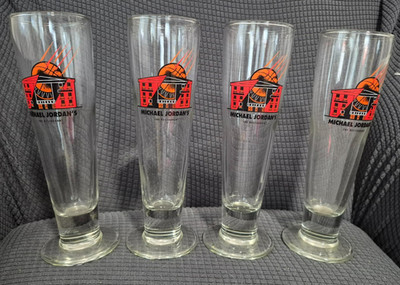 set of 4 Vintage 1990's Michael Jordan's Restaurant 22oz Pilsner Glasses 9 