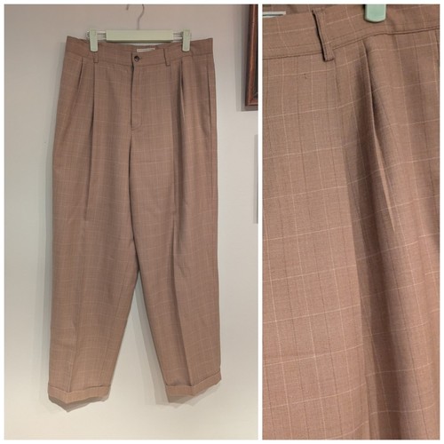 Vintage años 90 L.L. Pantalones Bean para mujer 14 lana tostada cintura alta a cuadros plisados puño redondo - Imagen 1 de 14