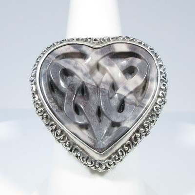 Sarda Sterling Silver & Carved Jasper Celtic Heart Ring 8