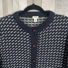 LL BEAN Vintage Norwegian Wool Bird's Eye Made in Norway Button Cardigan XL Navy