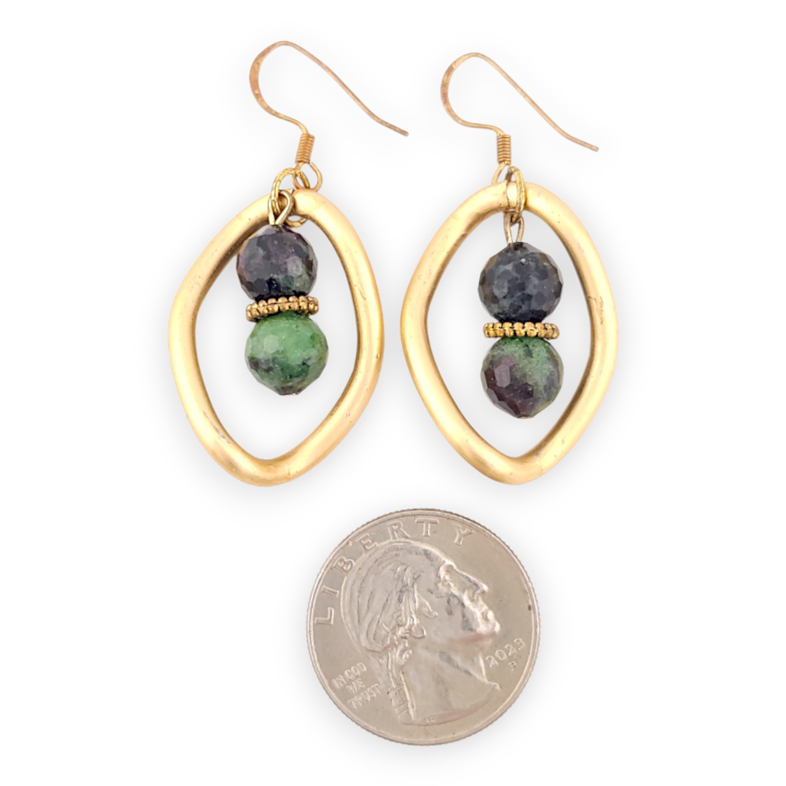 Natural Ruby Zoisite Dangle Earrings Gold Tone Dr… - image 3