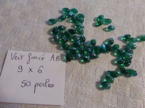 lot de 50 perles forme  LARME  GOUTTE en VERRE DE BOHÈME vert foncé AB - Photo 1/3