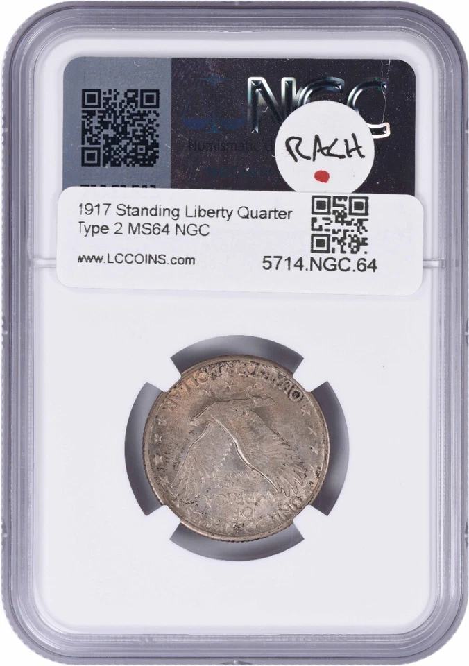 1917 Standing Liberty Silver Quarter Type 2 MS64 NGC - Image 2 of 2