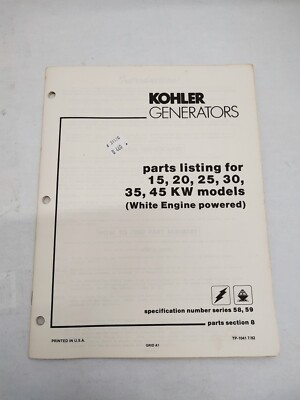 #ad #ad Kohler Parts Listing For 152025303545 KW Models Series 58 59 TP 1041 $19.95