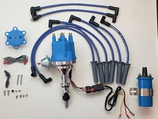 small cap 65-76 FORD INLINE 6 170 200 250 HEI Distributor +BLUE COIL+8.5mm WIRES