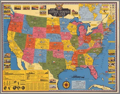 12369.Decoration Poster.Vintage Interior wall design.1943 map.United States Wars
