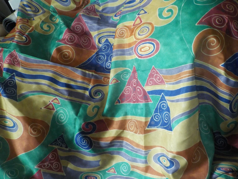 6 Yards 64 In Fabric Kravet Contract Swirl Abstract Multi Color Orange Blue Gold - Image 3 of 4