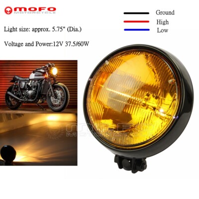 5 3/4'' Headlight Amber Lens Headlamp Universal For Harley Cafe Racer Chopper 