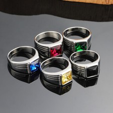 Vintage Men's Women's Gem Stone CZ Wedding Ring, Stainless Steel, Size 7-13