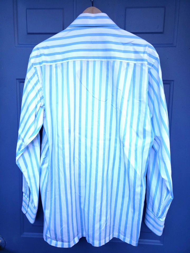 Camisa Zodiac Para Hombre Manga Larga Con Botones Aqua/Blanco Rayas Talla Grande Usada en Excelente Condición Foto 4 de 4